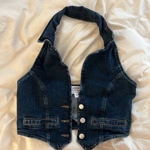 miss selfridge real denim retro button down corset vest